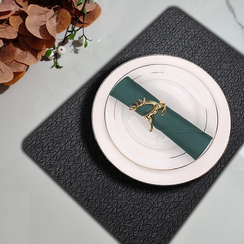pigchcy Waterproof PVC Place Mats Set of 6, Non-Slip Faux Leather Placemats Rattan Pattern Surface Table Mats for Wedding/Birthday Party/Kitchen (18"x12", Black) - Image 4