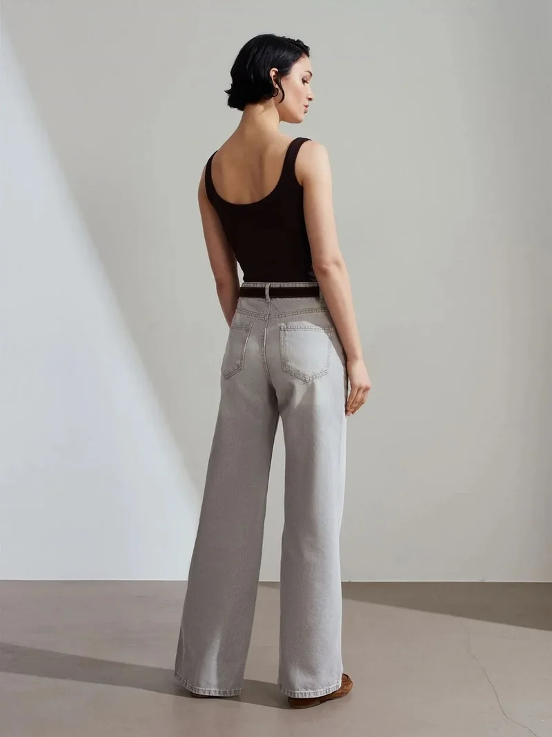 ديلفين Dilvin High Waist Wide Leg Cotton Denim Jeans