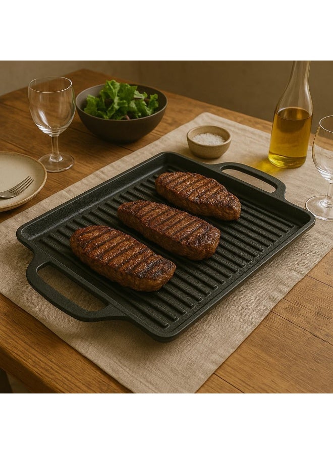 BS B&S Flat Grill Fusion 46x25cm – Heavy-Duty Cast Aluminum Non-Stick Griddle Pan for Gas, BBQ & Outdoor Use - Image 1