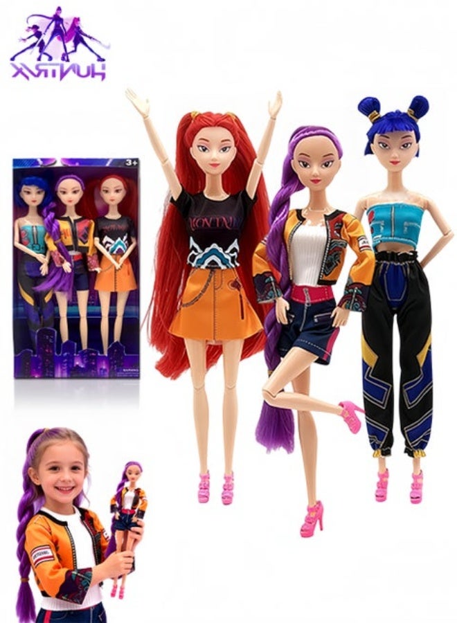 Kpop Demon Hunters Toys Action Dolls Set, 11.5-inch Poseable Dolls with Movable Joints, Collectible Model Toys for Fans and Kids Game Gift (Fashion Girls) - Image 1