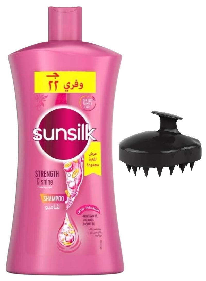 Sunsilk Shampoo Strenght & Shine 1Litre + Silicone Massager Brush  Hair Massage Comb Multi-Colour - Image 1