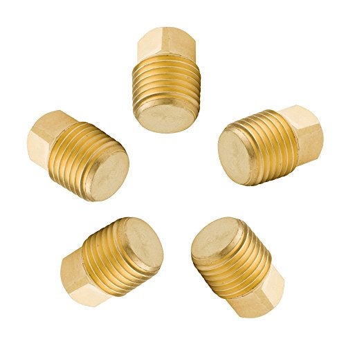 Legines Solid Brass Pipe Fitting, 1/4" NPT Male Square Head Plug (5 pcs) - Image 1