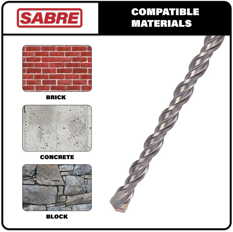 Sabre Tools 1/2 Inch x 12 Inch SDS Plus Rotary Hammer Drill Bit, Carbide Tipped for Brick, Stone, and Concrete Version 2 (1/2" x 10" x 12") - Image 3
