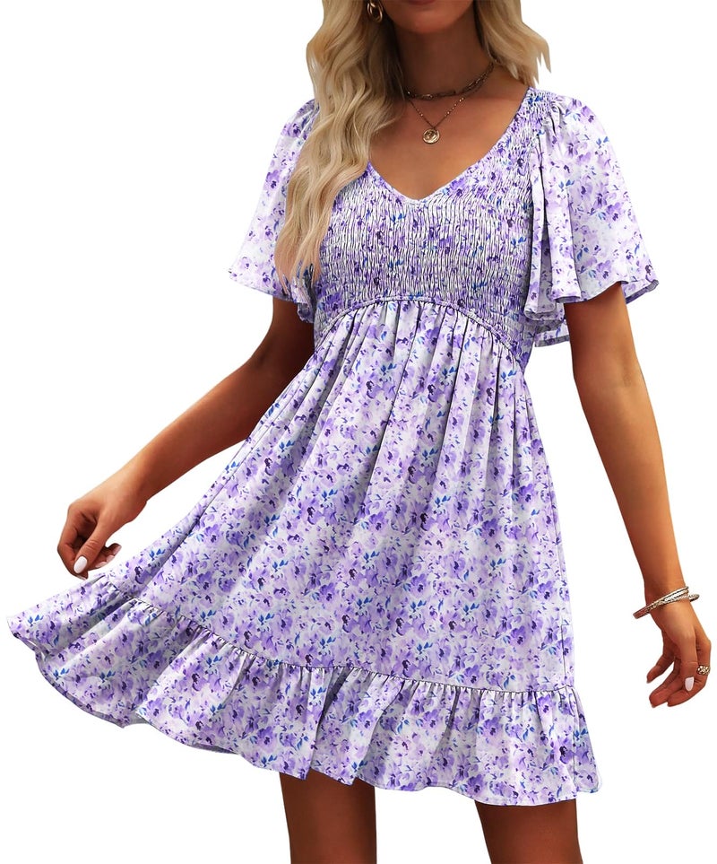 UEAL Floral Dresses for Women 2025 Bump Friendly Spring Summer Dress for Women Sundress X-Large Purple Floral - Image 1