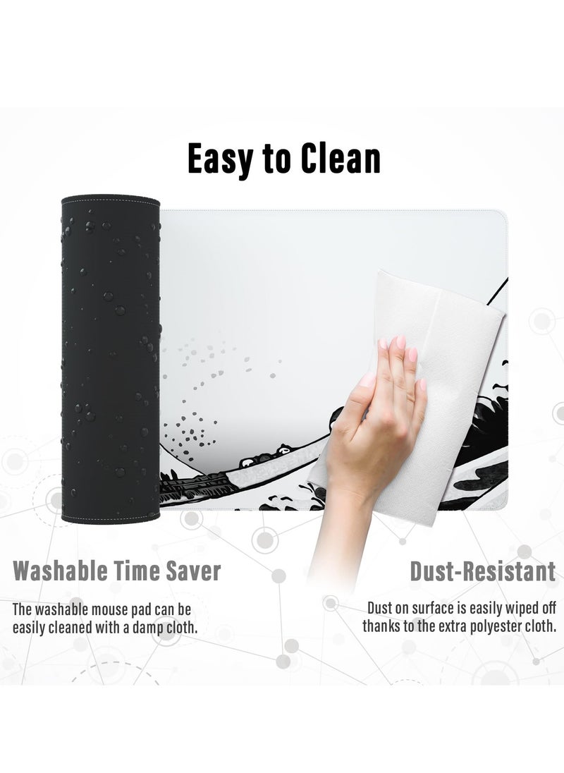 Milatech - Milatech Large Gaming Mouse Pad with Stitched Edges, Japanese Wave Anime Desk Mat, Extended XL Mousepad with Anti-Slip Base, Spill-Resistant Desk Pad for Keyboard and Mouse, 31.5 x 11.8 in, White - Image 1