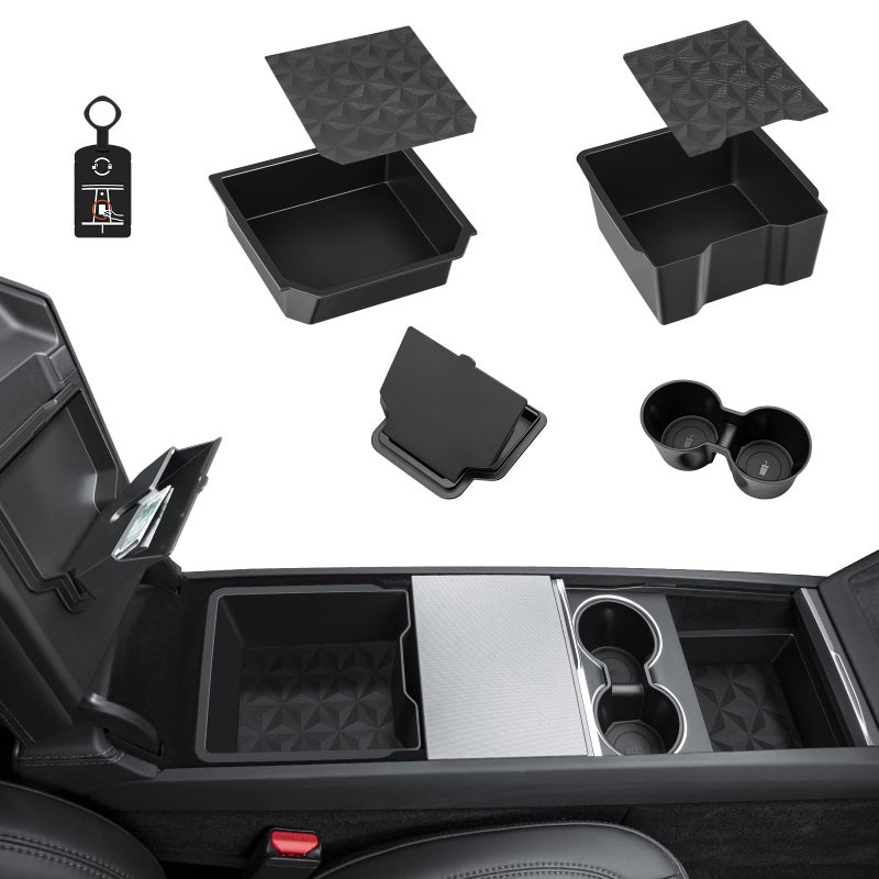 KUNIST 5PCS Center Console Organizer Tray for 2026 Tesla Model Y Juniper Accessories Cup Holder Armrest Hidden Storage Box for New Model Y PremiumPerformance 20252026 Model 3 20242026 - Image 3