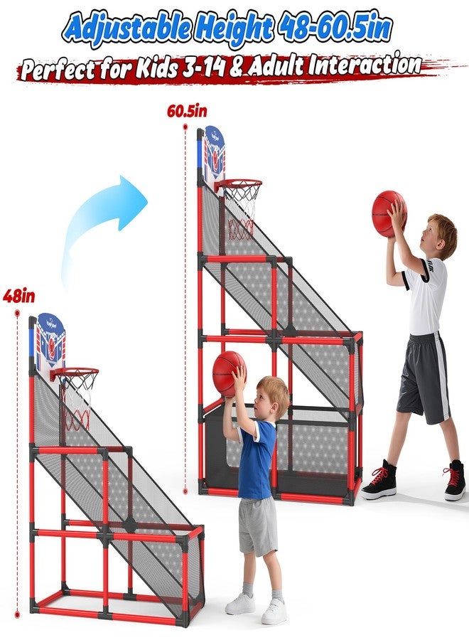 EagleStone Kids Adjustable Arcade Basketball Hoop with LED Lights & Scoreboard, 4 Balls Ball Storage Net, Indoor Outdoor Carnival Basketball Game Set for Boys & Girls Ages 3-12, Pump Included - Image 2