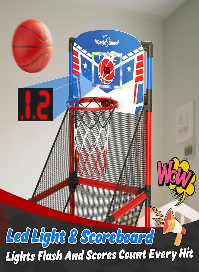 EagleStone Kids Adjustable Arcade Basketball Hoop with LED Lights & Scoreboard, 4 Balls Ball Storage Net, Indoor Outdoor Carnival Basketball Game Set for Boys & Girls Ages 3-12, Pump Included - Image 3