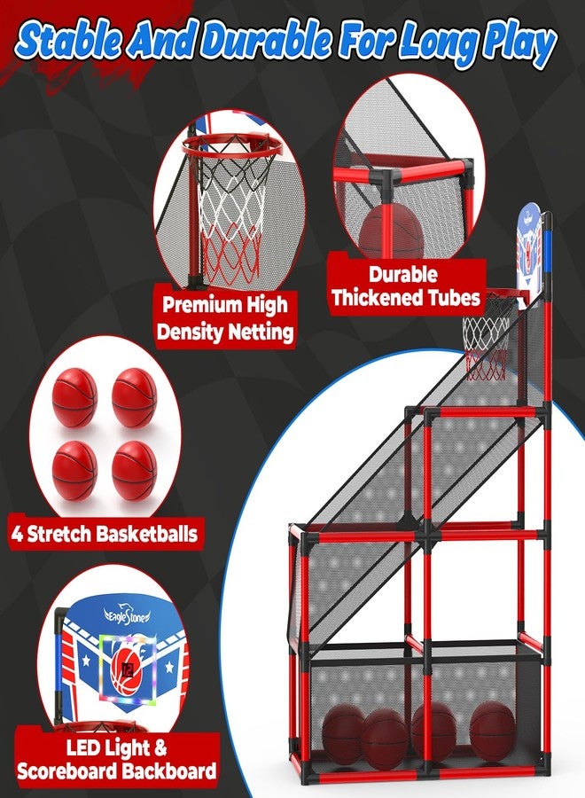 EagleStone Kids Adjustable Arcade Basketball Hoop with LED Lights & Scoreboard, 4 Balls Ball Storage Net, Indoor Outdoor Carnival Basketball Game Set for Boys & Girls Ages 3-12, Pump Included - Image 5