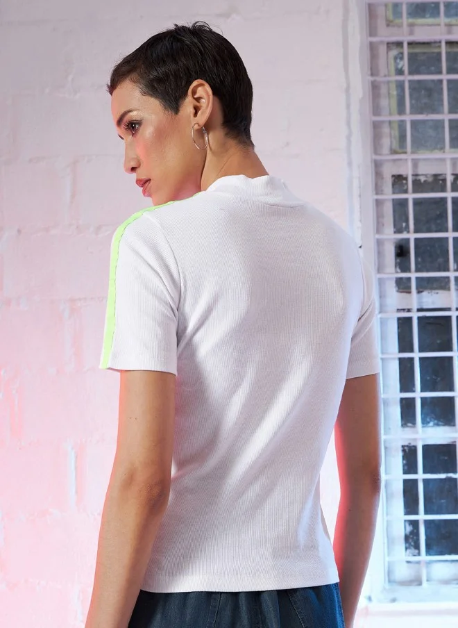 SASSAFRAS High-Neck White T-Shirt for Women
