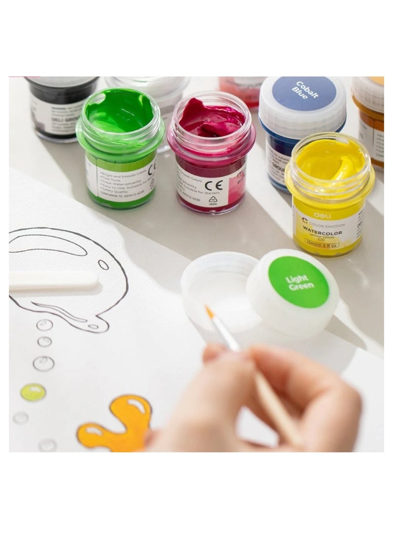 Deli 6-Piece Watercolour Set 15ml Content Per Bottle Multicolour With Paint Brush And Blending Brush - Image 5