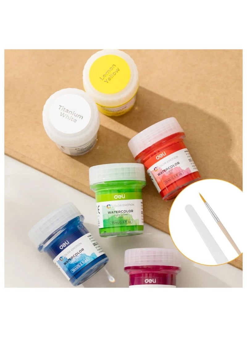 Deli 6-Piece Watercolour Set 15ml Content Per Bottle Multicolour With Paint Brush And Blending Brush - Image 4