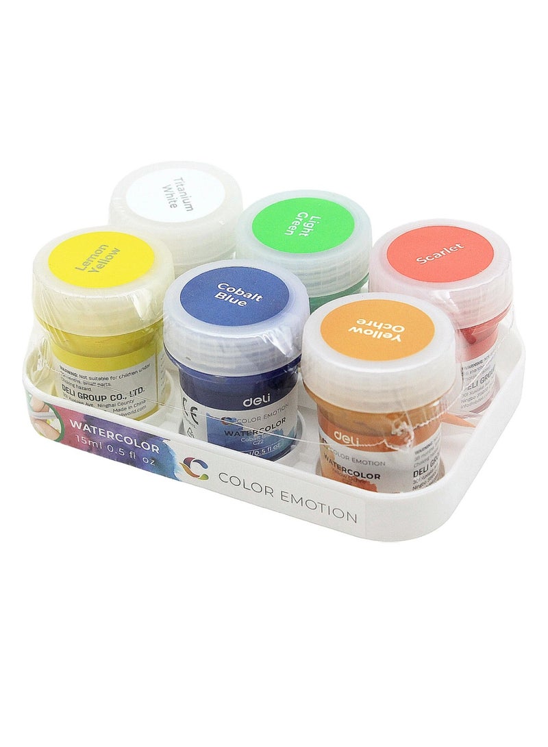 Deli 6-Piece Watercolour Set 15ml Content Per Bottle Multicolour With Paint Brush And Blending Brush - Image 2