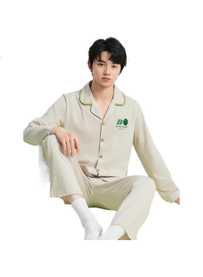 Youkeshu 60s Pure Cotton Men's Pajamas Xinjiang Combed Cotton 5a Antibacterial Father's Day Cardigan Summer Men's Home Wear Set - Image 3