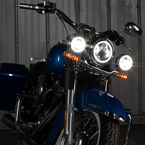 Hogworkz® 7 Inch LED Halomaker™ Headlight & Auxiliary Halo Passing Lamps - Daymaker Replacement Compatible with Harley Davidson Road King Electra Glide Ultra Softail - Black - Image 4