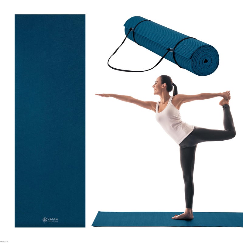 Gaiam Essentials 1/4" Thin (6mm) Yoga & Pilates, Fitness & Exercise Mat with Easy-Cinch Carrier Strap Cusion Support For Fitness and Gym Workouts - Image 1