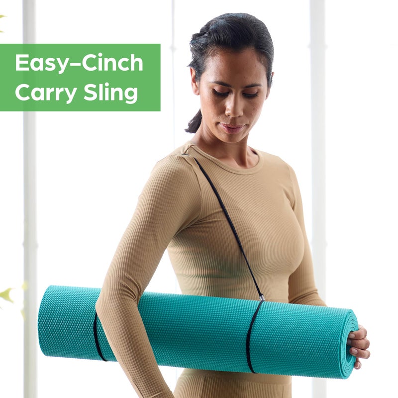 Gaiam Essentials 1/4" Thin (6mm) Yoga & Pilates, Fitness & Exercise Mat with Easy-Cinch Carrier Strap Cusion Support For Fitness and Gym Workouts - Image 2