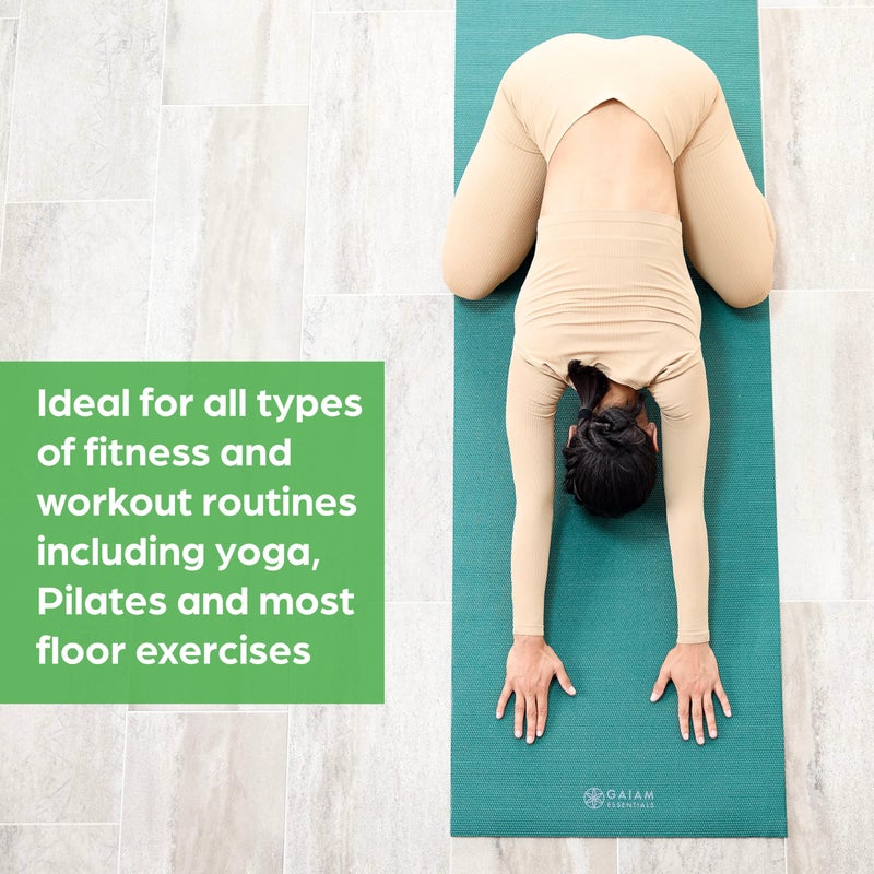 Gaiam Essentials 1/4" Thin (6mm) Yoga & Pilates, Fitness & Exercise Mat with Easy-Cinch Carrier Strap Cusion Support For Fitness and Gym Workouts - Image 4