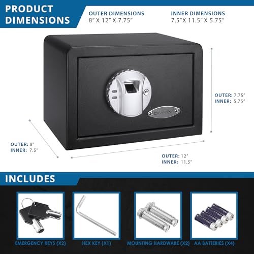 Barska AX11620 Biometric Fingerprint Mini Security Home Safe Box 0.29 Cubic Ft, Black, 12" x 8" x 7.75" - Image 2