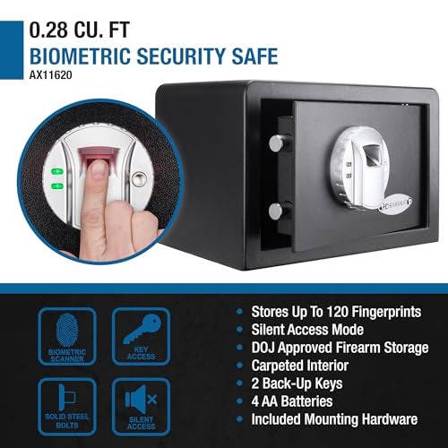 Barska AX11620 Biometric Fingerprint Mini Security Home Safe Box 0.29 Cubic Ft, Black, 12" x 8" x 7.75" - Image 3