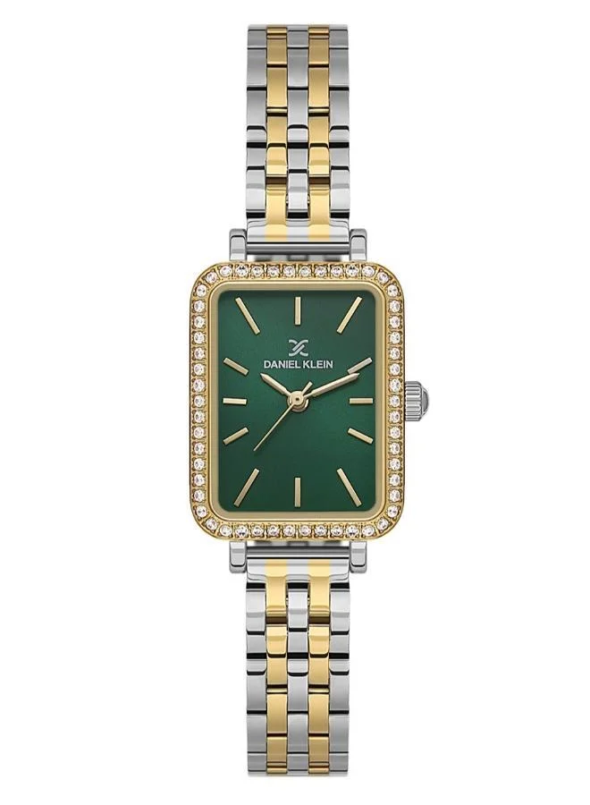 DANIEL KLEIN Women's Stainless Steel Silver and Gold Alloy Case Analog Dark Green Square Sunray Dial Japanese Quartz Premium 30 Meters Water Resistant