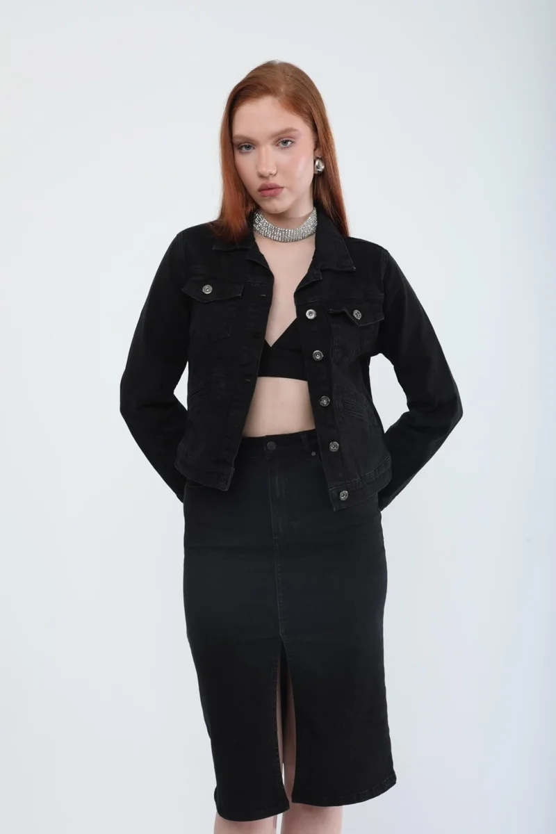 Banny Jeans Women's Pocket Detailed Slim Fit Jean Jacket Black