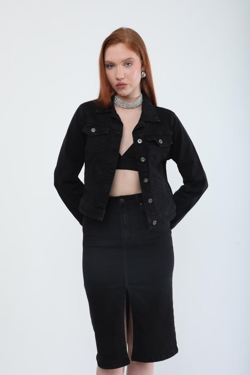 Banny Jeans Women's Pocket Detailed Slim Fit Jean Jacket Black - Image 3