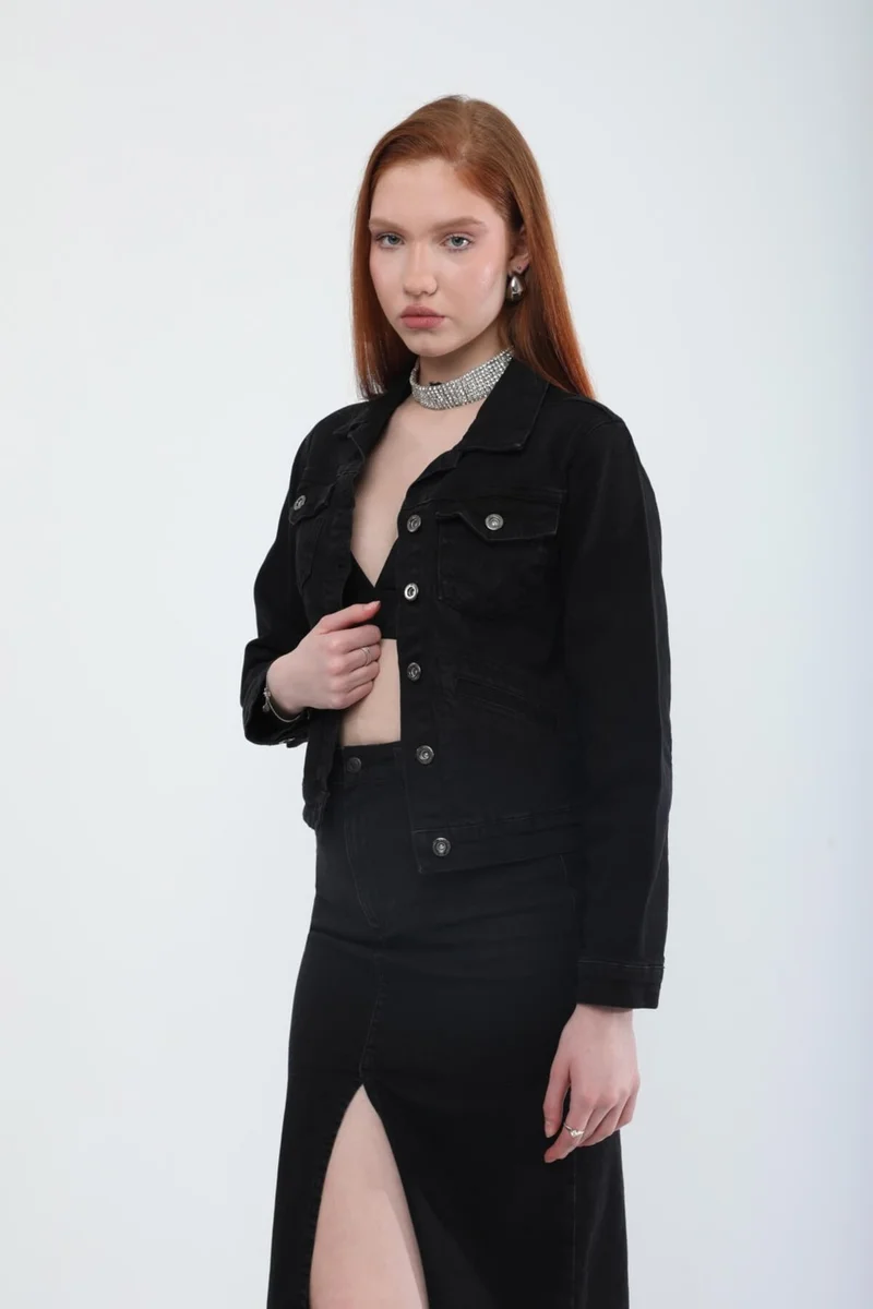 Banny Jeans Women's Pocket Detailed Slim Fit Jean Jacket Black