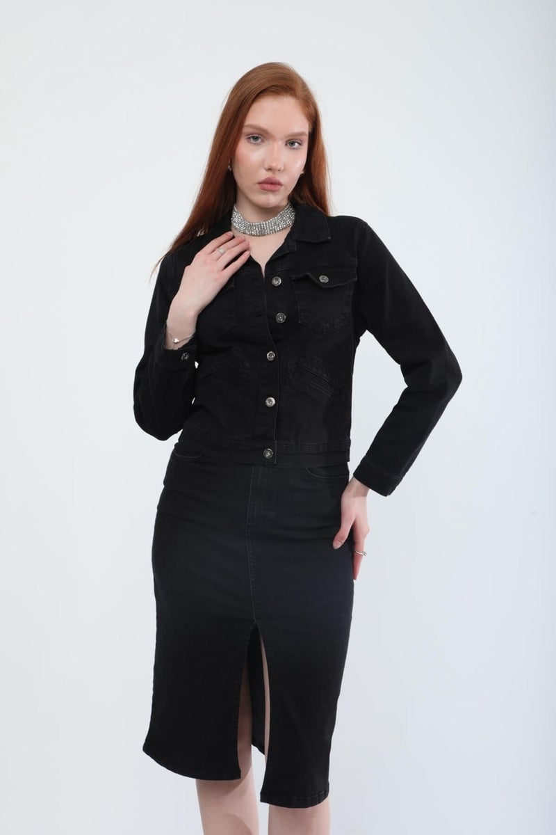 Banny Jeans Women's Pocket Detailed Slim Fit Jean Jacket Black - Image 4