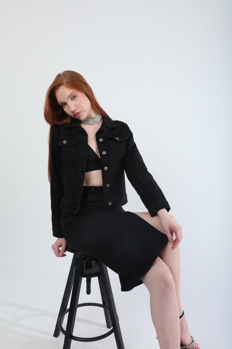 Banny Jeans Women's Pocket Detailed Slim Fit Jean Jacket Black - Image 5