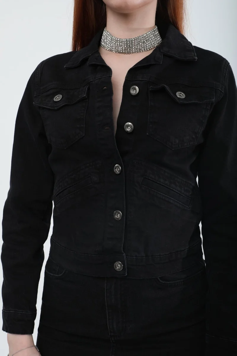 Banny Jeans Women's Pocket Detailed Slim Fit Jean Jacket Black