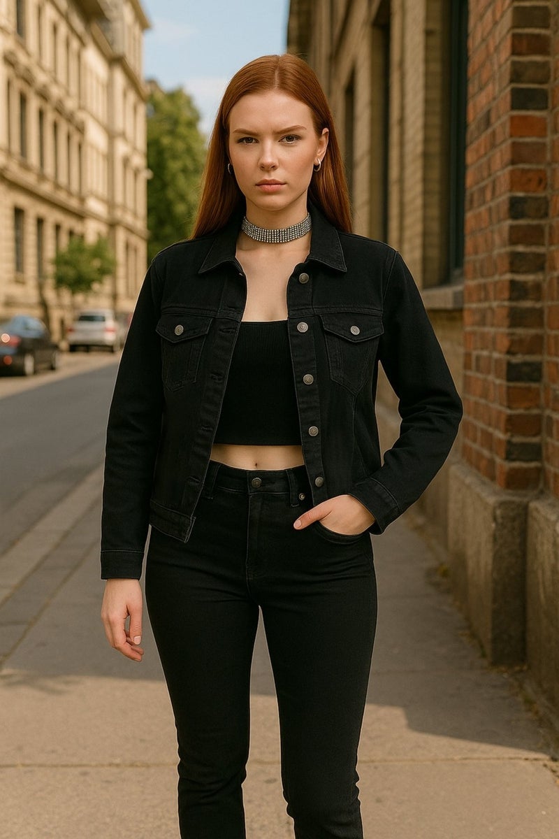 Banny Jeans Women's Pocket Detailed Slim Fit Jean Jacket Black - Image 2