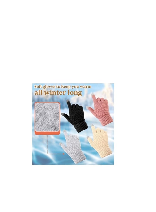 Women's Touch Screen Gloves, Men Touchscreen Mittens, Warm Winter Gloves, Daily Wear Touchscreen Gloves, Plush Elastic Cuffs Knit Gloves, Winter Warmth Accessories, for Driving Cycling 4 Pairs - Image 4