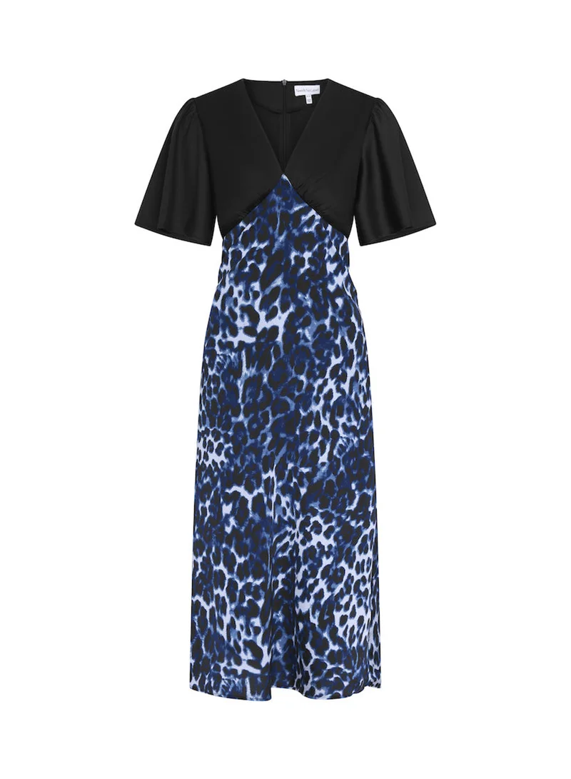نيدز نو ليبل Blue Leopard Printed Satin Midi Dress