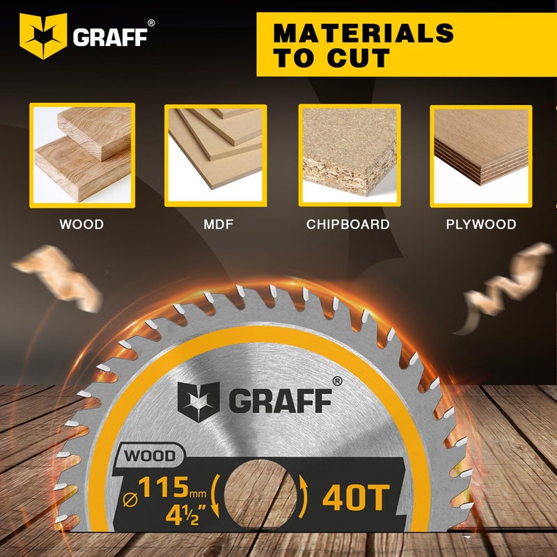 GRAFF 4-1/2 Inch Angle Grinder Circular Saw Blade for Wood, Plywood, Laminate, Drywall, Plastic â€“ 40-Teeth Wood Cutting Disc with 7/8 Inch Arbor from GRAFF - Image 3