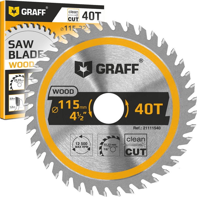 GRAFF 4-1/2 Inch Angle Grinder Circular Saw Blade for Wood, Plywood, Laminate, Drywall, Plastic â€“ 40-Teeth Wood Cutting Disc with 7/8 Inch Arbor from GRAFF - Image 1
