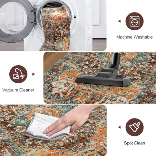 Yamaziot Washable Runner Rug, 2x12 Non-Slip Boho Vintage Hallway Rug Runner with Rubber Backing, Stain Resistant Low Pile Distressed Carpet Runner for Bedroom, Kitchen, Laundry, Entrance - Image 4