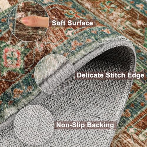 Yamaziot Washable Runner Rug, 2x12 Non-Slip Boho Vintage Hallway Rug Runner with Rubber Backing, Stain Resistant Low Pile Distressed Carpet Runner for Bedroom, Kitchen, Laundry, Entrance - Image 2