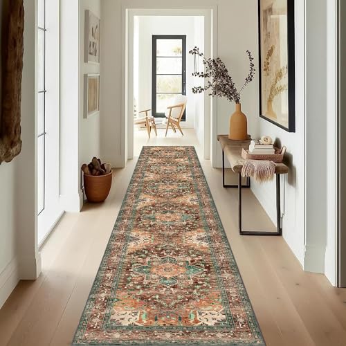 Yamaziot Washable Runner Rug, 2x12 Non-Slip Boho Vintage Hallway Rug Runner with Rubber Backing, Stain Resistant Low Pile Distressed Carpet Runner for Bedroom, Kitchen, Laundry, Entrance - Image 1