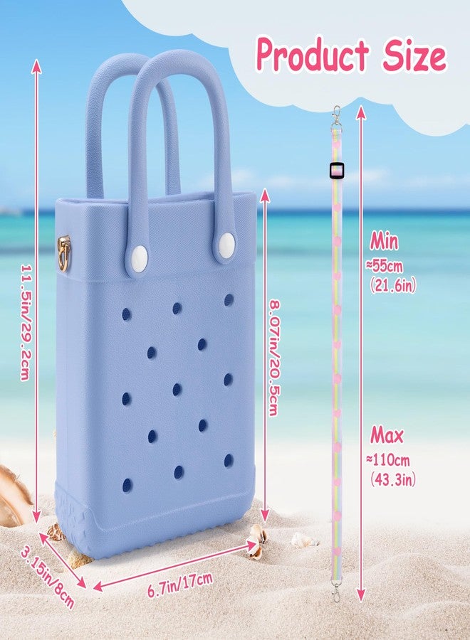 BKFOLIUM Mini Rubber Tote Bag, EVA Beach Tote with 30 Charms, Cute Bag for Little Girl & Women with Adjustable Shoulder Strap, Blue, One size - Image 3