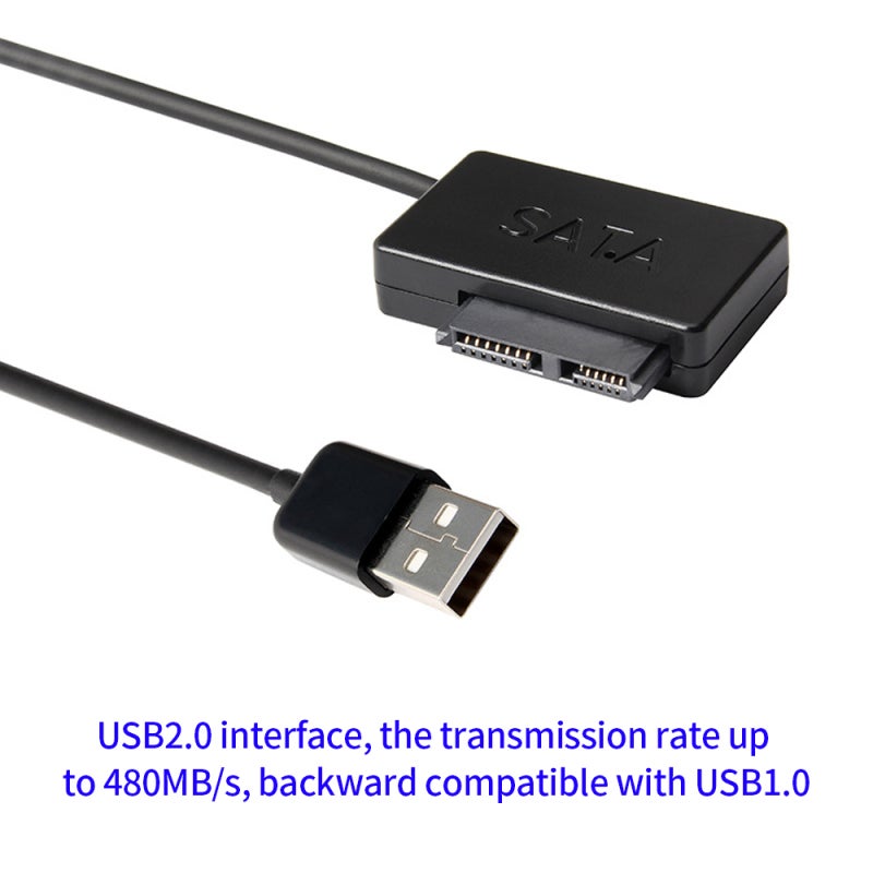 كابل محرك أقراص ضوئي MSATA إلى USB2.0: نقل ثابت بسرعة 480 ميجابيت في الثانية، لا توجد طاقة خارجية مطلوبة، توصيل واستخدام - كابل أسود صغير ومحمول لمحركات الأقراص الضوئية للأجهزة المحمولة التي تعمل بواجهة SATA من 6+7 دبوس - Image 2