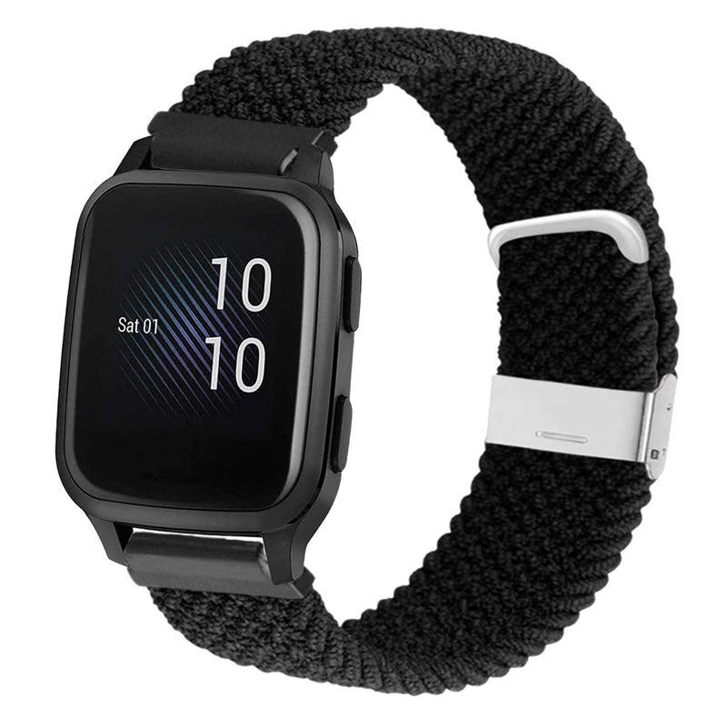 Abanen for Garmin Vivoactive 5 / Venu Sq/Venu 2 Plus Braided Loop Watch Bands  20mm Elastic Soft Stretchy Nylon Wristband Strap with Adjustable Clasp for Garmin Vivomove 3 Vivoactive 3 (Black) - Image 1