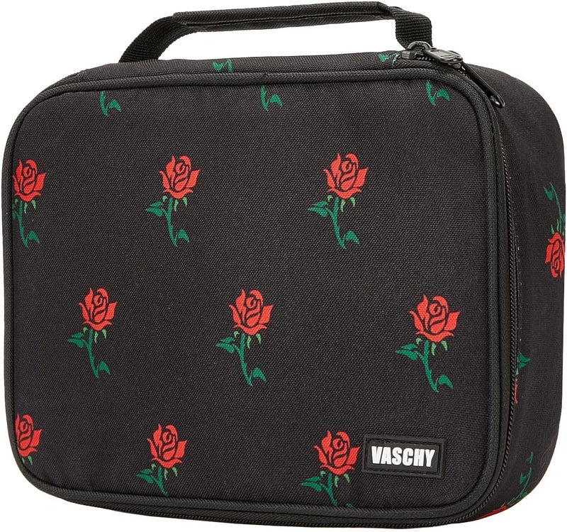 VASCHY Large Pencil Case Bag, Art Supply Marker Organizer Big Pen Pouch with Detachable Layers Slots Multiple Zipper Pockets for Kids Adults School Office Black Rose - Image 1