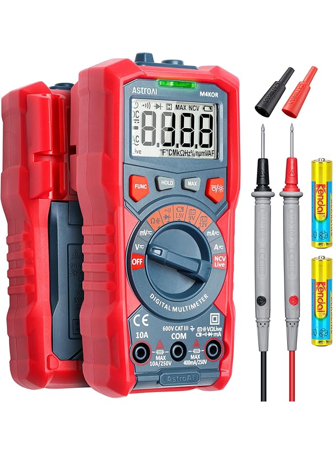 Astroai Multimeter Tester, Trms 4000 Counts Volt Meter Auto-Ranging Ohmmeter Digital 1.5V/9V/12V Battery Voltage Tester Measure Voltage Current Resistance Diodes Continuity Capacitance With Ncv - Image 1