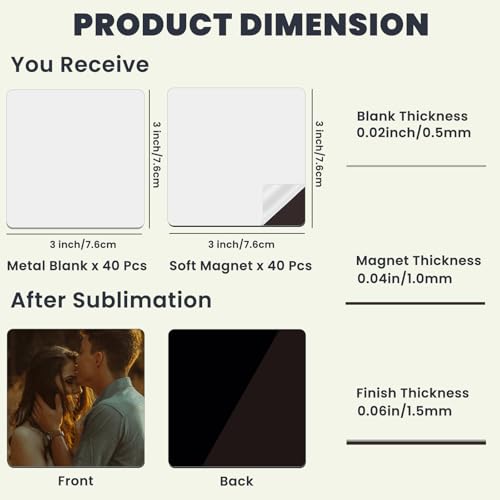 AceSubli 80 PCS Sublimation Magnet Blanks Bulk 3x3 in, 40 Metal Sublimation Blanks and 40 Soft Magnets, Square Metal Sublimation Fridge Magnet Photo Blanks for Refrigerator as Personalized Gift - Image 2