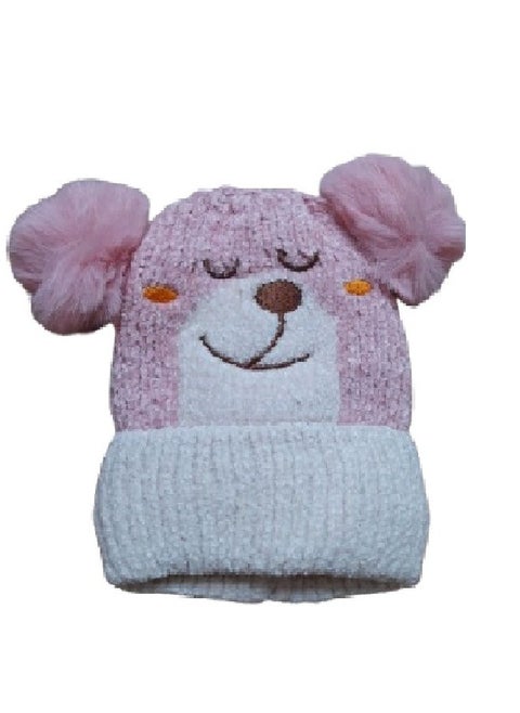 A winter ice cap for children made of durable, high-quality wool yarn. It is lined from the inside in a way that makes you feel warm in a wonderful way. It is equipped with two corsets (Pink-beige).