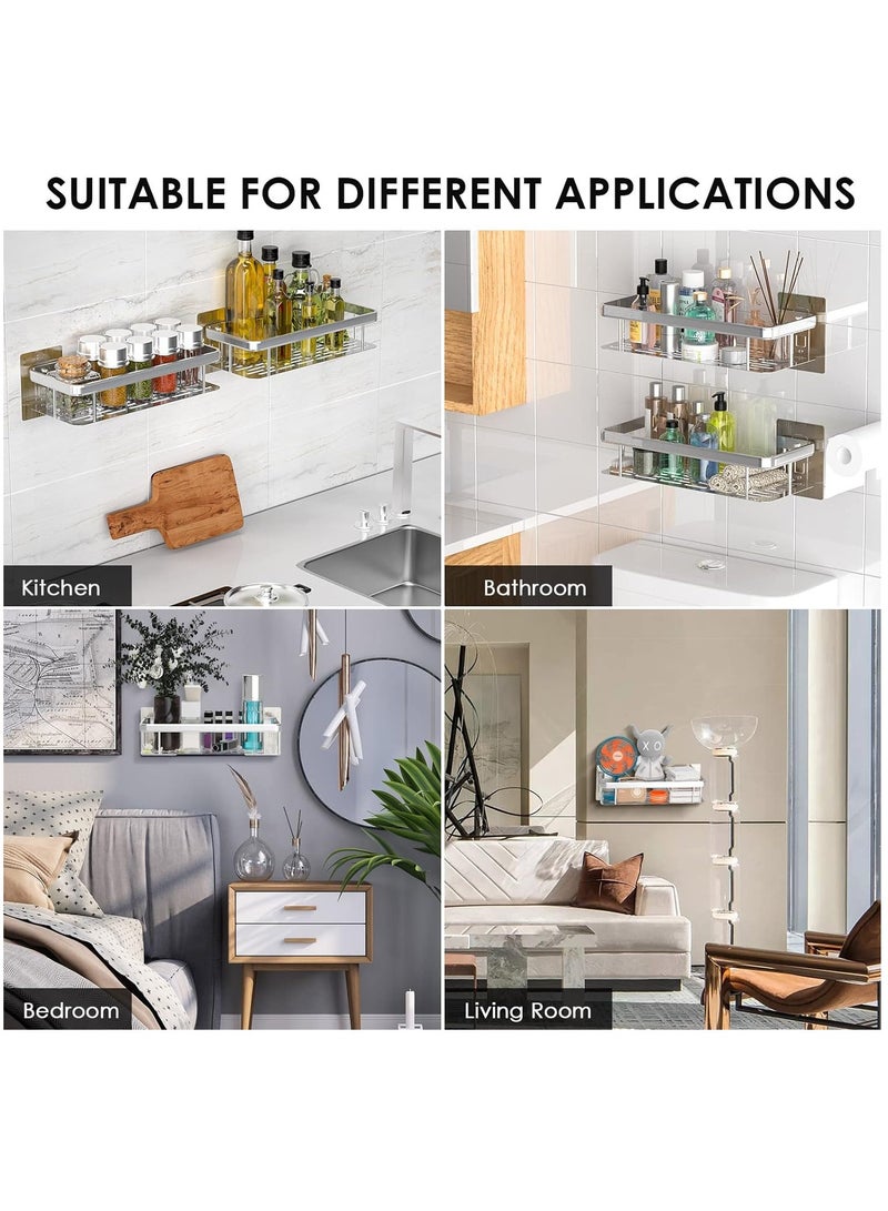 Shower Caddy Shelf Pack of 2, No Drilling Wall Mounted Shower Organizer, Rustproof Bath Storage Basket for Bathroom Toilet Kitchen Silver