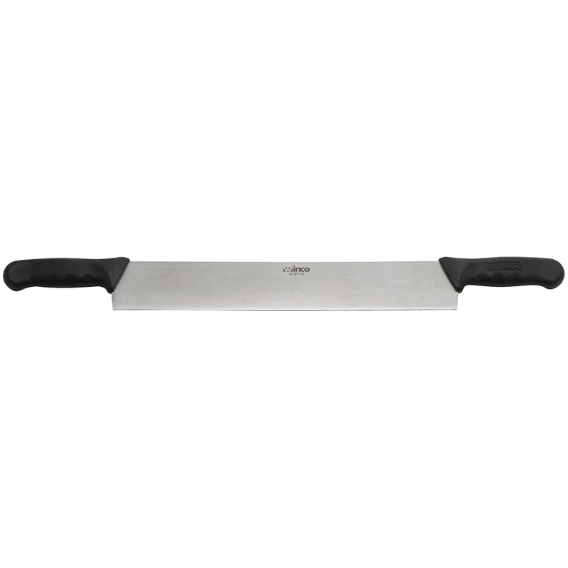 Winco Double Handle Cheese Knife ~ 15 Inch Blade ~ 5" Black Plastic Handles ~ Use for Cheeses, Cakes, Vegetables, Soaps, Etc. - Image 1