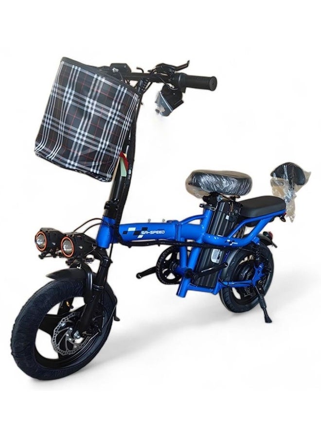 48V Foldable Electric Bike with Removable Battery, Size 14, Blue