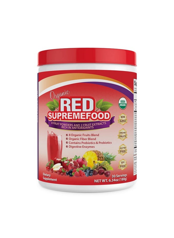 Divine Health - Organic Red Supremefood®  10 Organic Fruits + Probiotics Enzymes Herbs Fiber  Antioxidants  Nongmo Berry Flavored Blend  180G 30 Day Supply - Image 1
